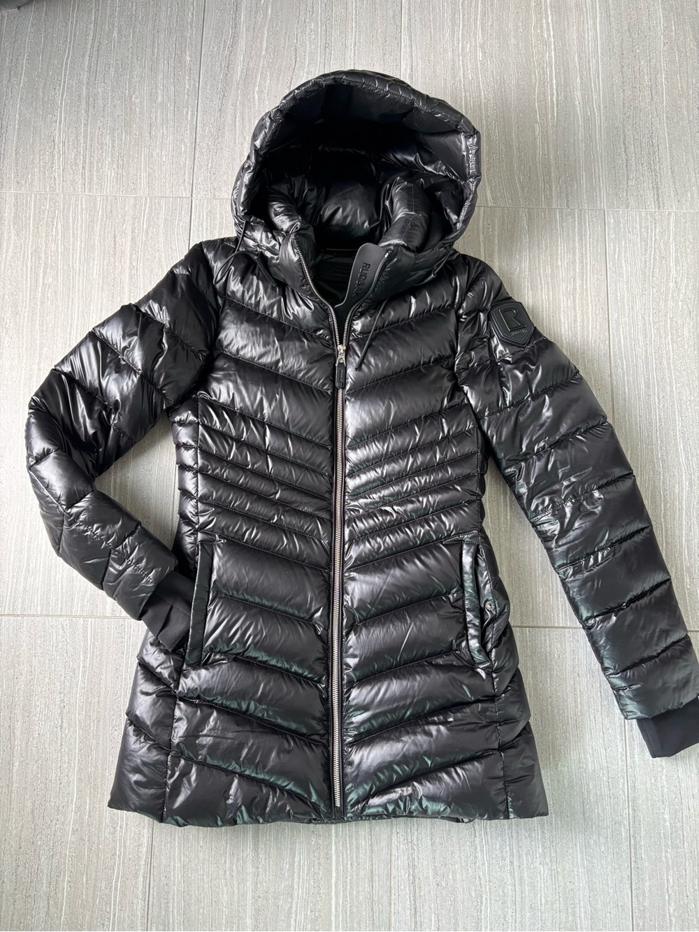 RUDSAK Shiny Black Quilted Hooded Down Puffer Jacket
